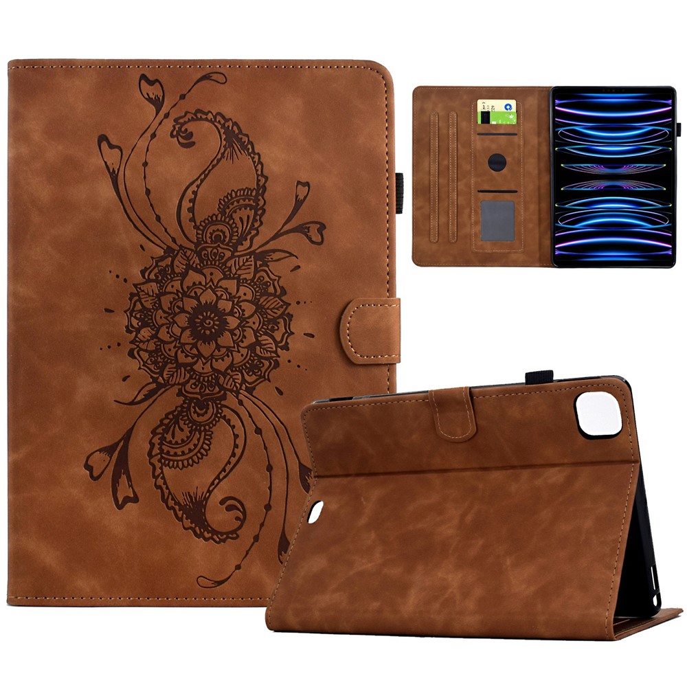 Leather Case For iPad Air 11 (2025) / (2024) / Air (2022) / (2020) / Pro 11 (2022) / (2021) / (2020) / (2018) Mandala Tablet Cover with Card Slots - Brown