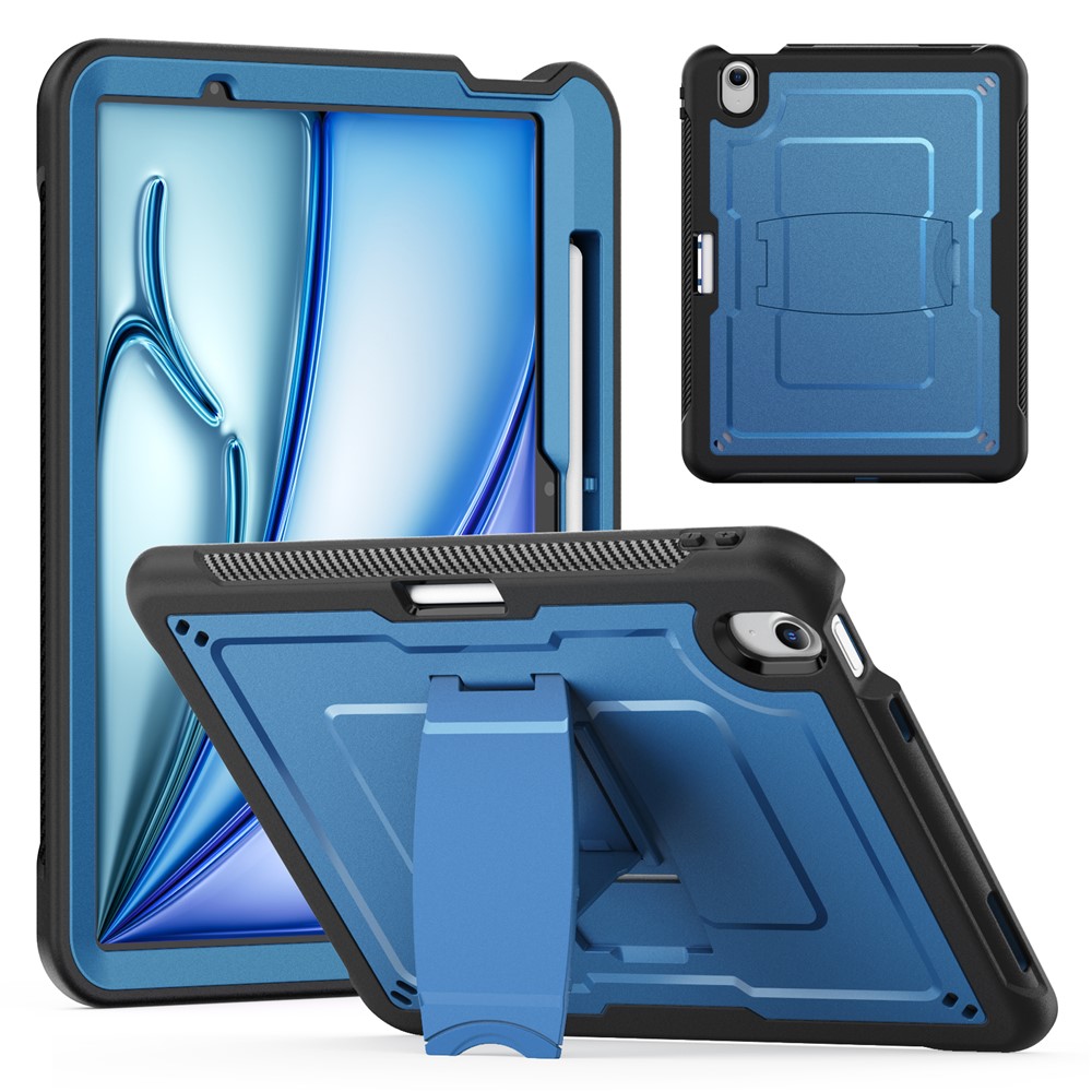 For iPad Air 11 (2025)  /  (2024) Case PC + TPE Tablet Cover with Hidden Zinc Alloy Kickstand - Navy Blue