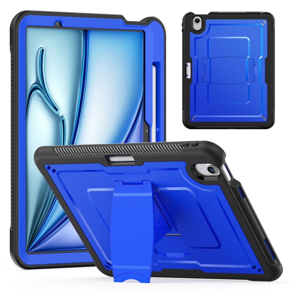For iPad Air 11 (2025)  /  (2024) Case PC + TPE Tablet Cover with Hidden Zinc Alloy Kickstand - Dark Blue