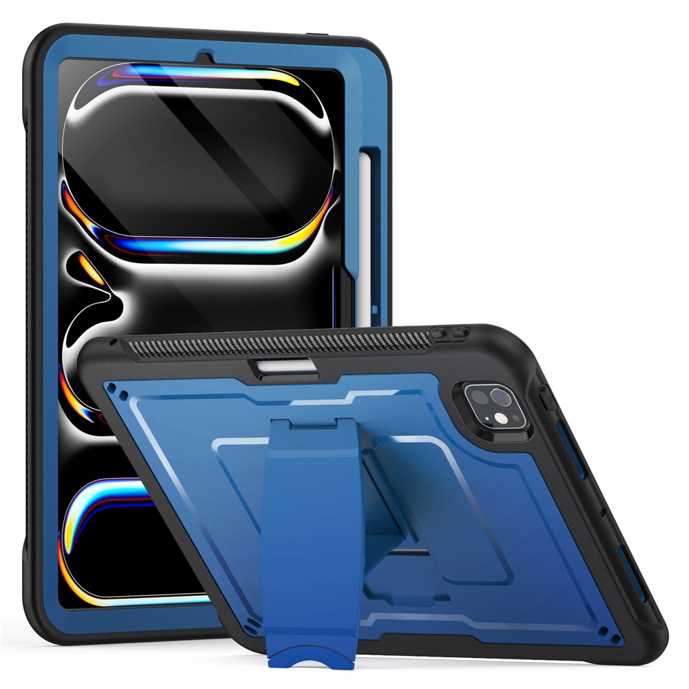 For iPad Pro 11 (2025) / 11 (2024) Case PC + TPE Tablet Cover with Hidden Zinc Alloy Kickstand - Navy Blue