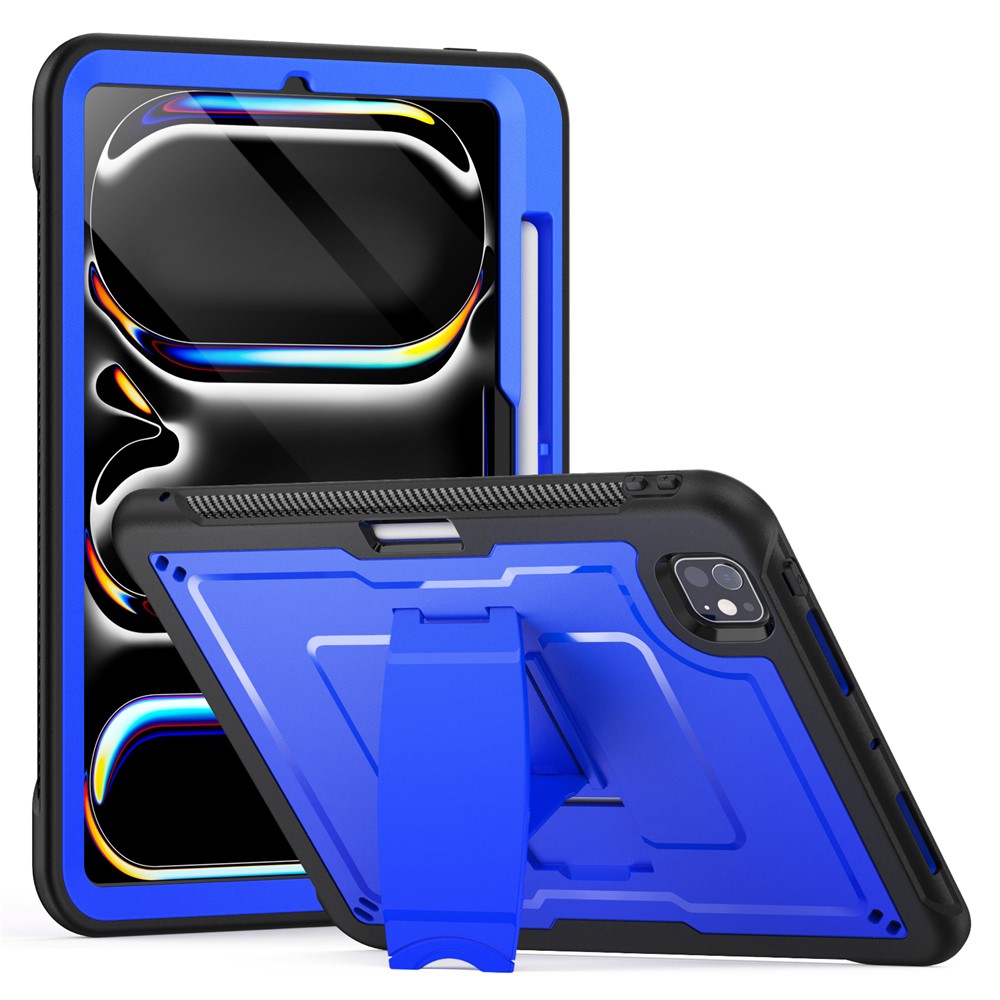 For iPad Pro 11 (2025) / 11 (2024) Case PC + TPE Tablet Cover with Hidden Zinc Alloy Kickstand - Dark Blue