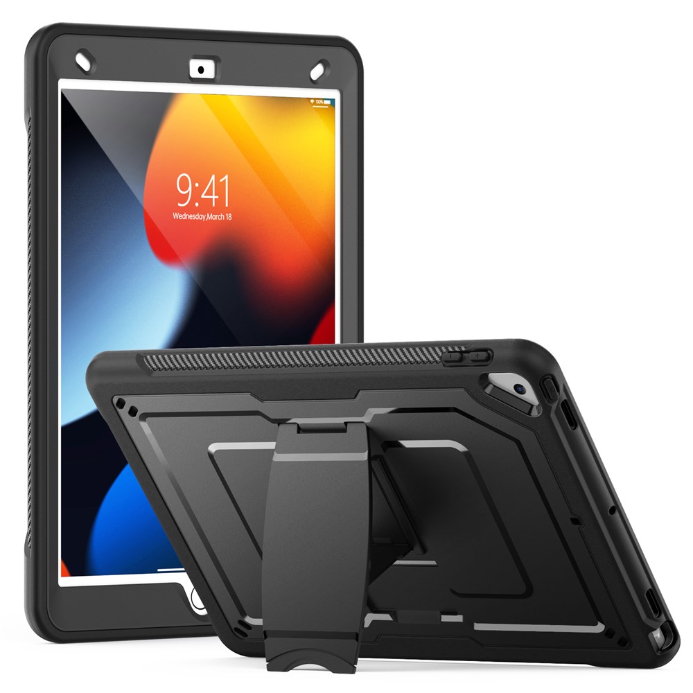Tablet Case For iPad 10.2 (2021)  /  (2020)  /  (2019)  /  Air 10.5 inch (2019)  /  Pro 10.5-inch (2017) PC + TPE Cover with Zinc Alloy Kickstand - Black