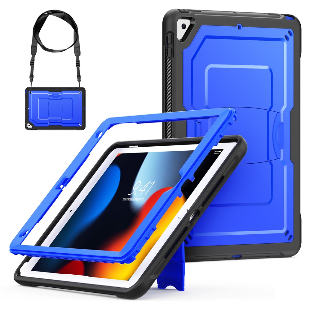 Kickstand PC + TPE Tablet Case with Shoulder Strap For iPad 10.2 (2021)  /  (2020)  /  (2019)  /  Air 10.5 inch (2019)  /  Pro 10.5-inch (2017) - Dark Blue