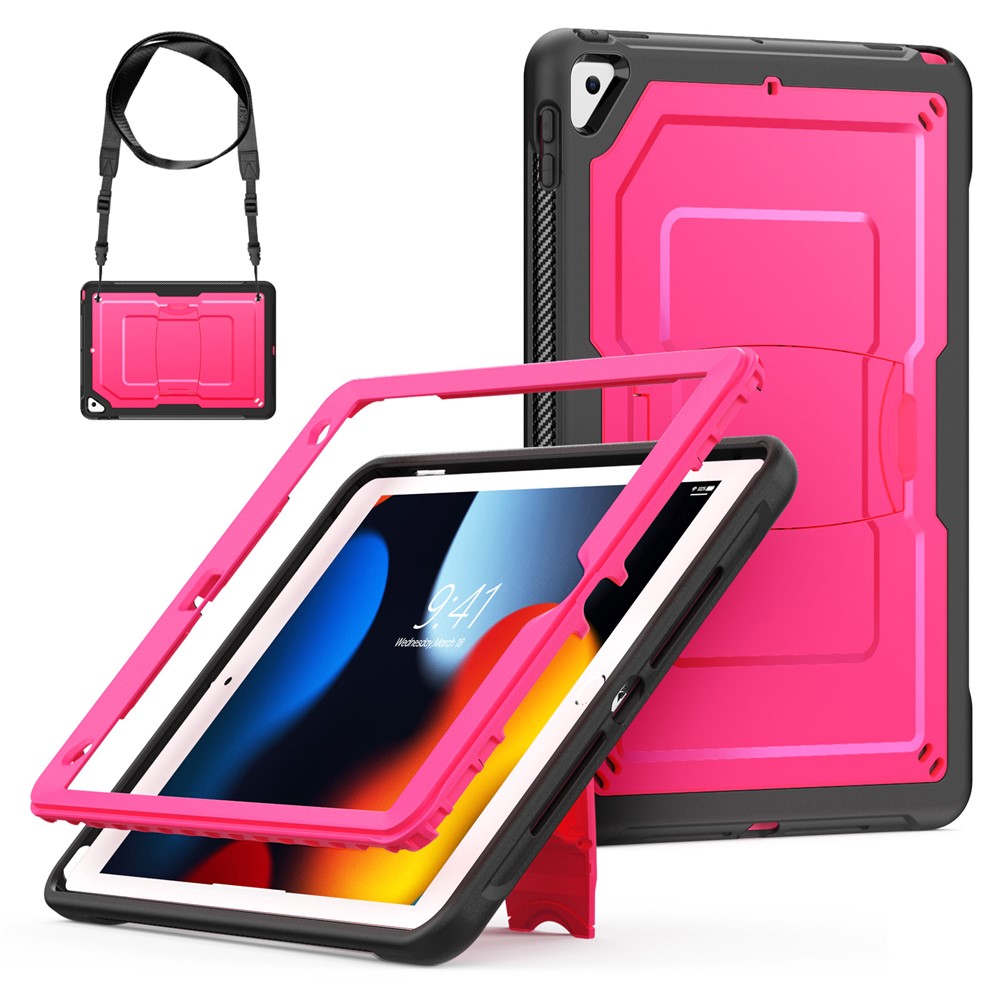 Kickstand PC + TPE Tablet Case with Shoulder Strap For iPad 10.2 (2021)  /  (2020)  /  (2019)  /  Air 10.5 inch (2019)  /  Pro 10.5-inch (2017) - Rose