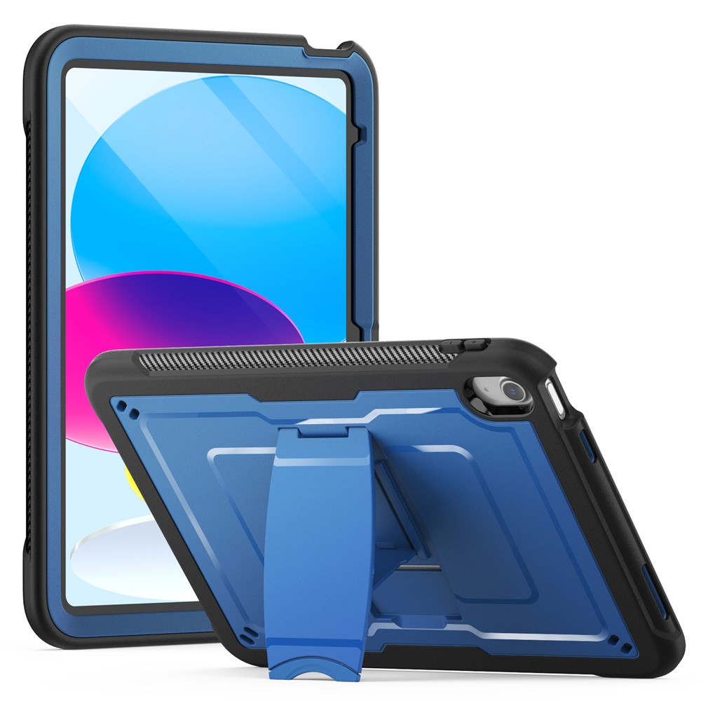 For iPad (2025)  /  10.9 (2022) Case PC + TPE Tablet Cover with Hidden Zinc Alloy Kickstand - Navy Blue