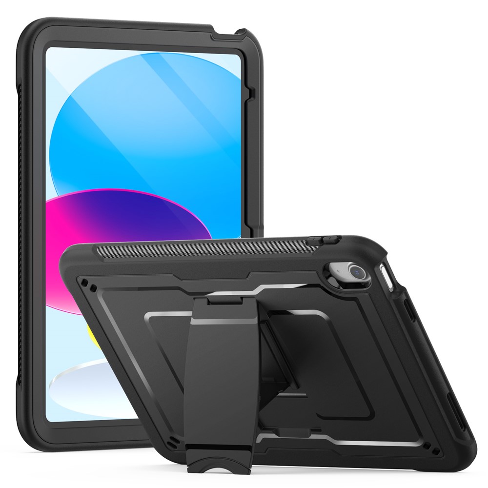 For iPad (2025)  /  10.9 (2022) Case PC + TPE Tablet Cover with Hidden Zinc Alloy Kickstand - Black