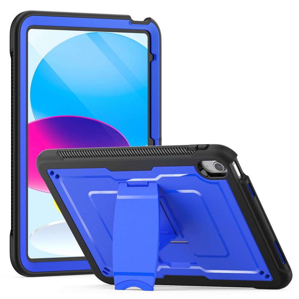 For iPad (2025)  /  10.9 (2022) Case PC + TPE Tablet Cover with Hidden Zinc Alloy Kickstand - Dark Blue