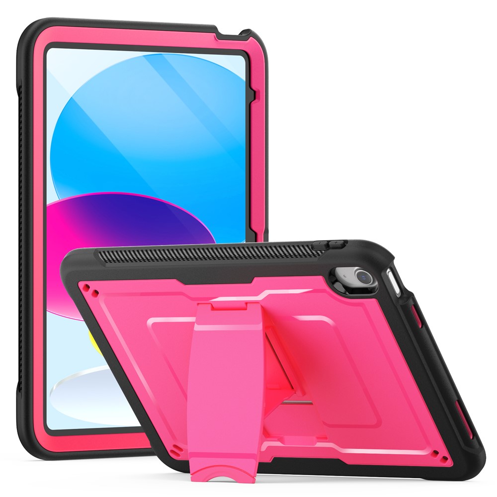 For iPad (2025)  /  10.9 (2022) Case PC + TPE Tablet Cover with Hidden Zinc Alloy Kickstand - Rose