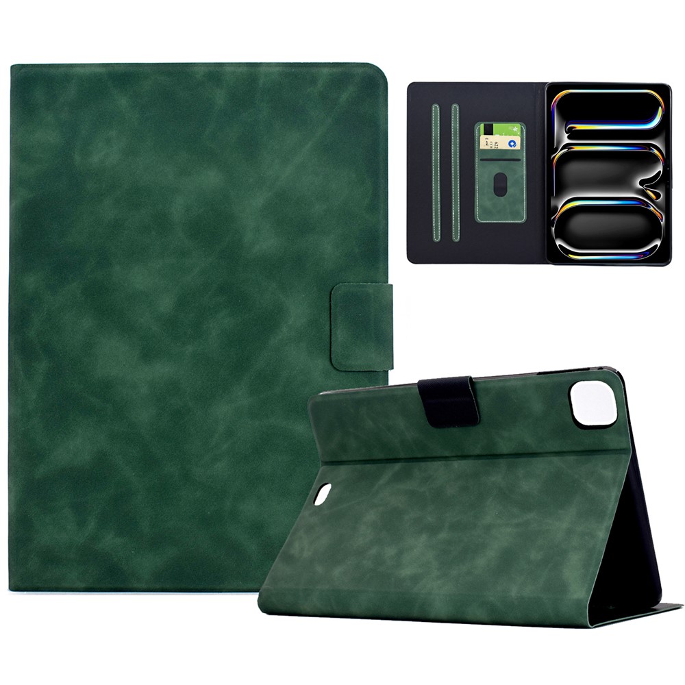 For iPad Pro 11 (2024) Case PU Leather Tablet Cover with Card Slots - Green