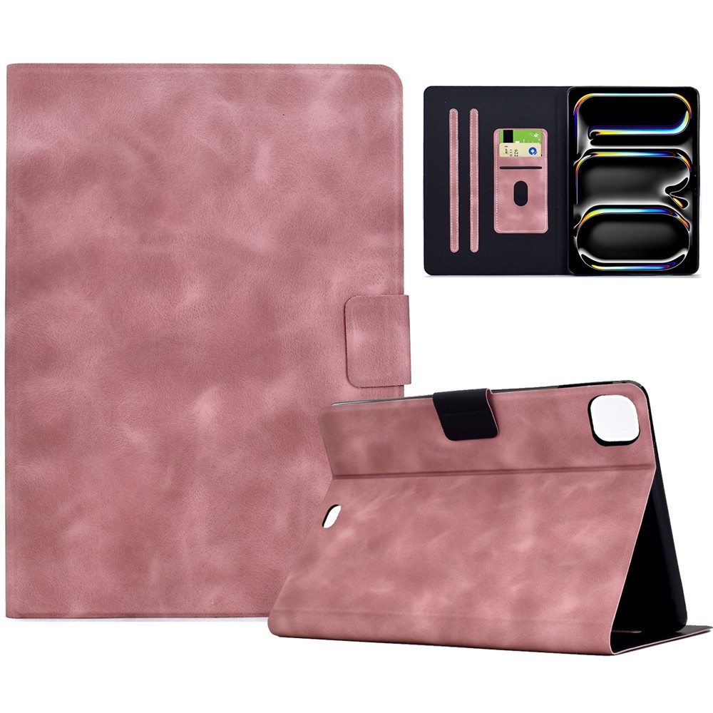 For iPad Pro 11 (2024) Case PU Leather Tablet Cover with Card Slots - Pink