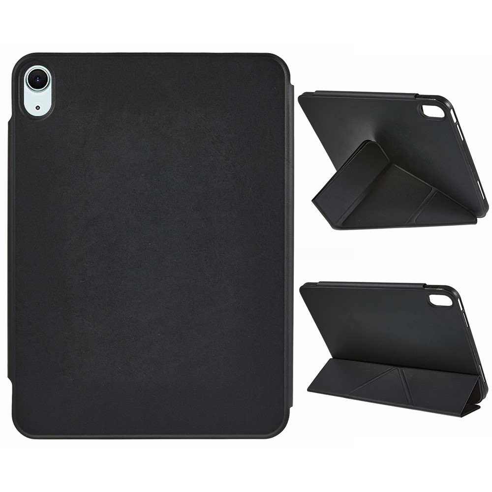 For iPad (2025) / iPad 10.9 (2022) Case Origami Stand PU Leather + TPU Tablet Cover - Black