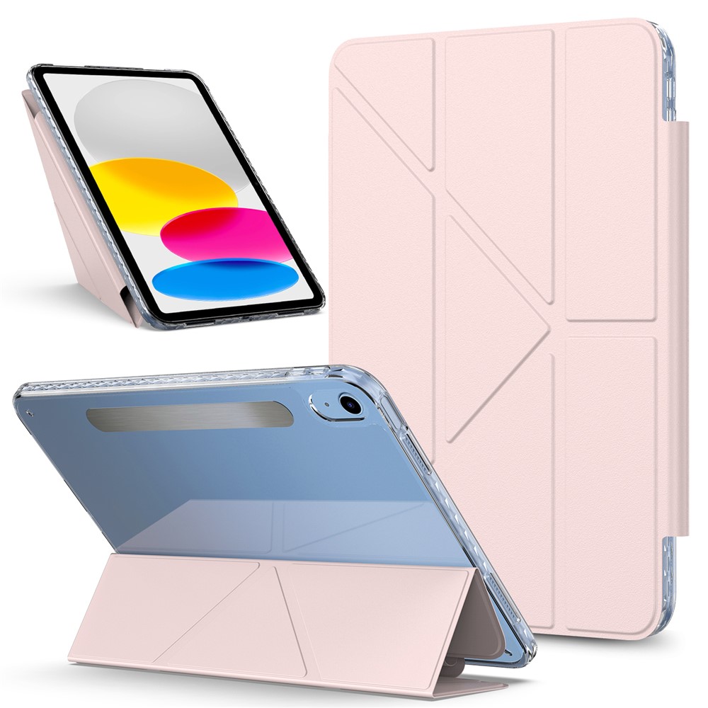 For iPad (2025)  /  10.9 (2022) Tablet Case Stand Magnetic Detachable PU Leather Cover with Auto Wake  /  Sleep - Pink
