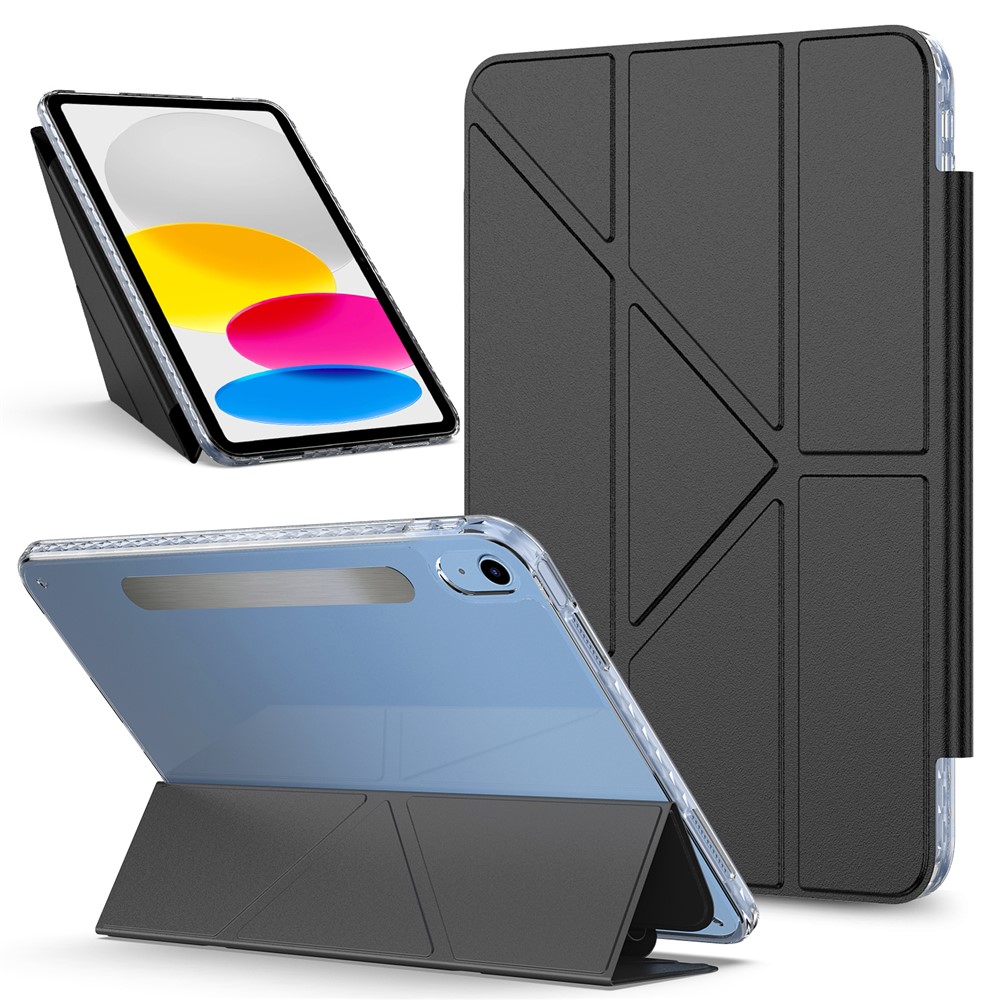 For iPad (2025)  /  10.9 (2022) Tablet Case Stand Magnetic Detachable PU Leather Cover with Auto Wake  /  Sleep - Black