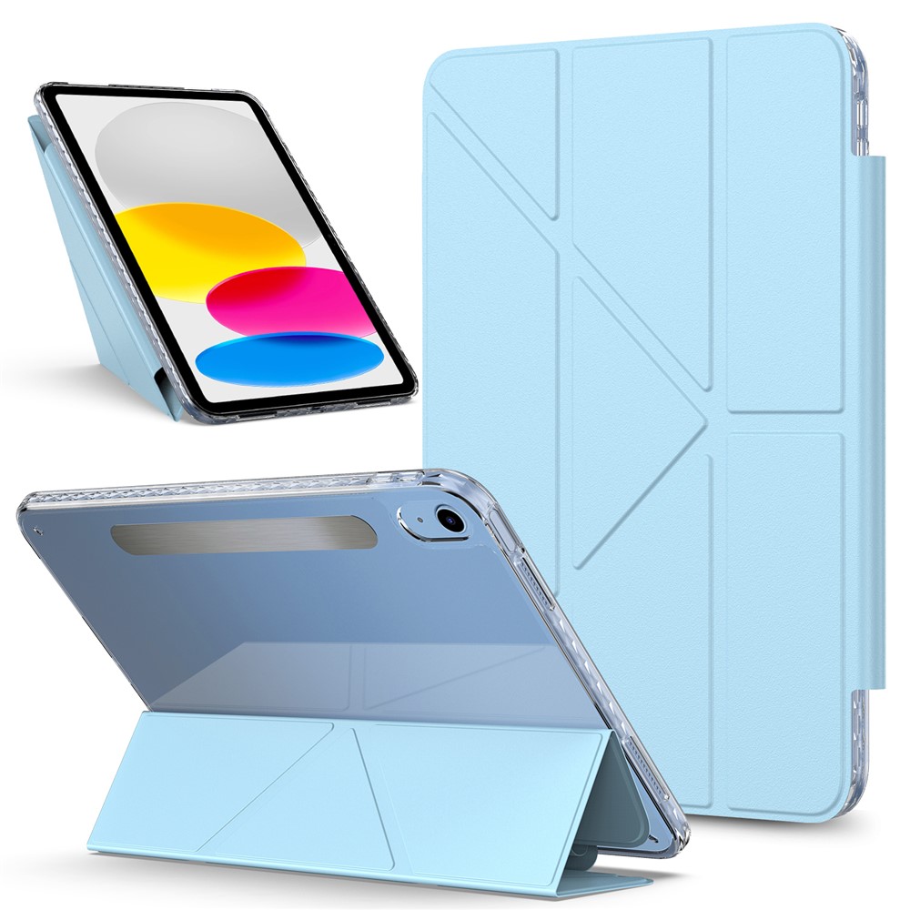 For iPad (2025)  /  10.9 (2022) Tablet Case Stand Magnetic Detachable PU Leather Cover with Auto Wake  /  Sleep - Baby Blue