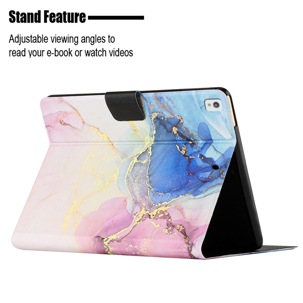 For iPad 10.2 (2021) / (2020) / iPad Air 10.5 inch (2019) Marble Pattern Printing Stand Leather Tablet Case with Card Holder and Auto Wake / Sleep - Pink Blue Marble-3
