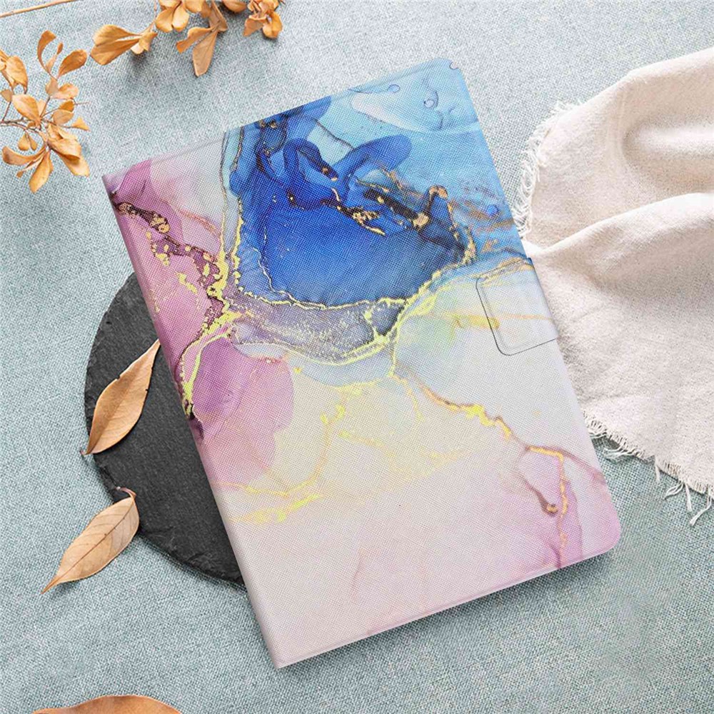 For iPad 10.2 (2021) / (2020) / iPad Air 10.5 inch (2019) Marble Pattern Printing Stand Leather Tablet Case with Card Holder and Auto Wake / Sleep - Pink Blue Marble-5