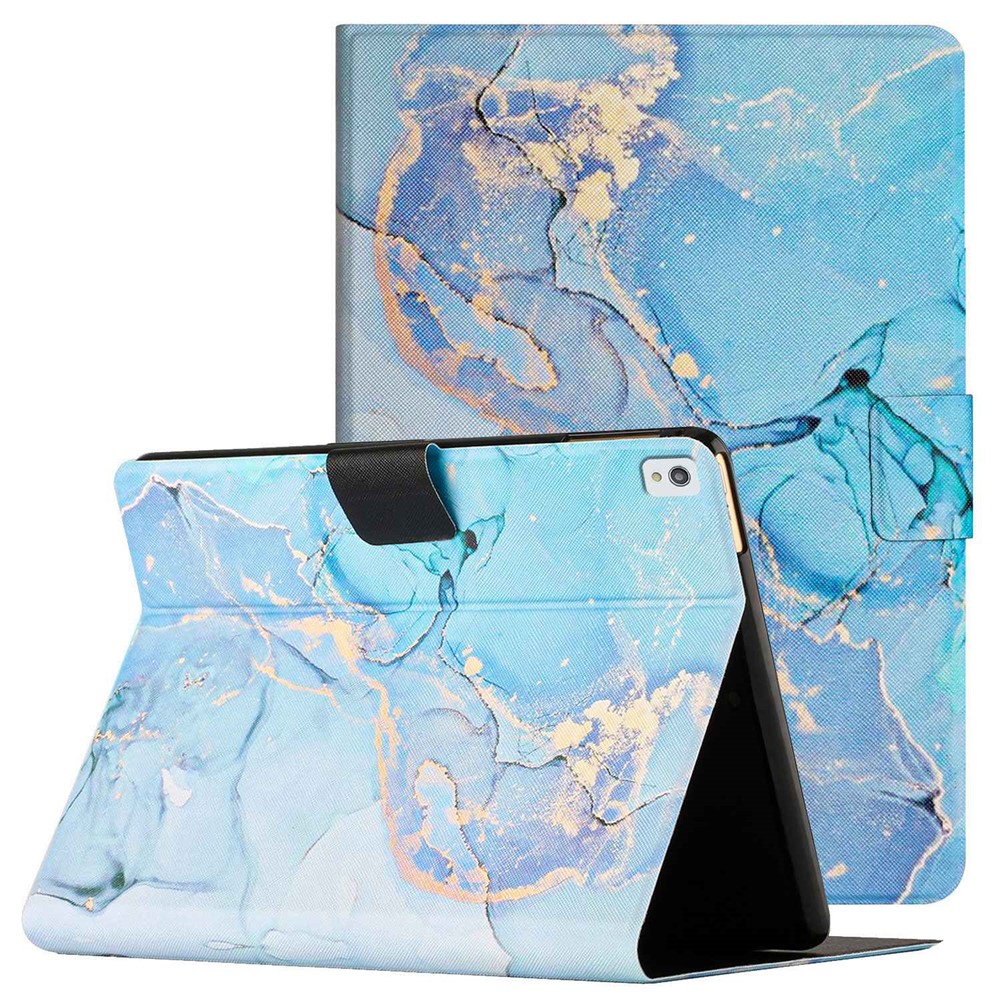 For iPad 10.2 (2021) / (2020) / iPad Air 10.5 inch (2019) Marble Pattern Printing Stand Leather Tablet Case with Card Holder and Auto Wake / Sleep - Blue Marble
