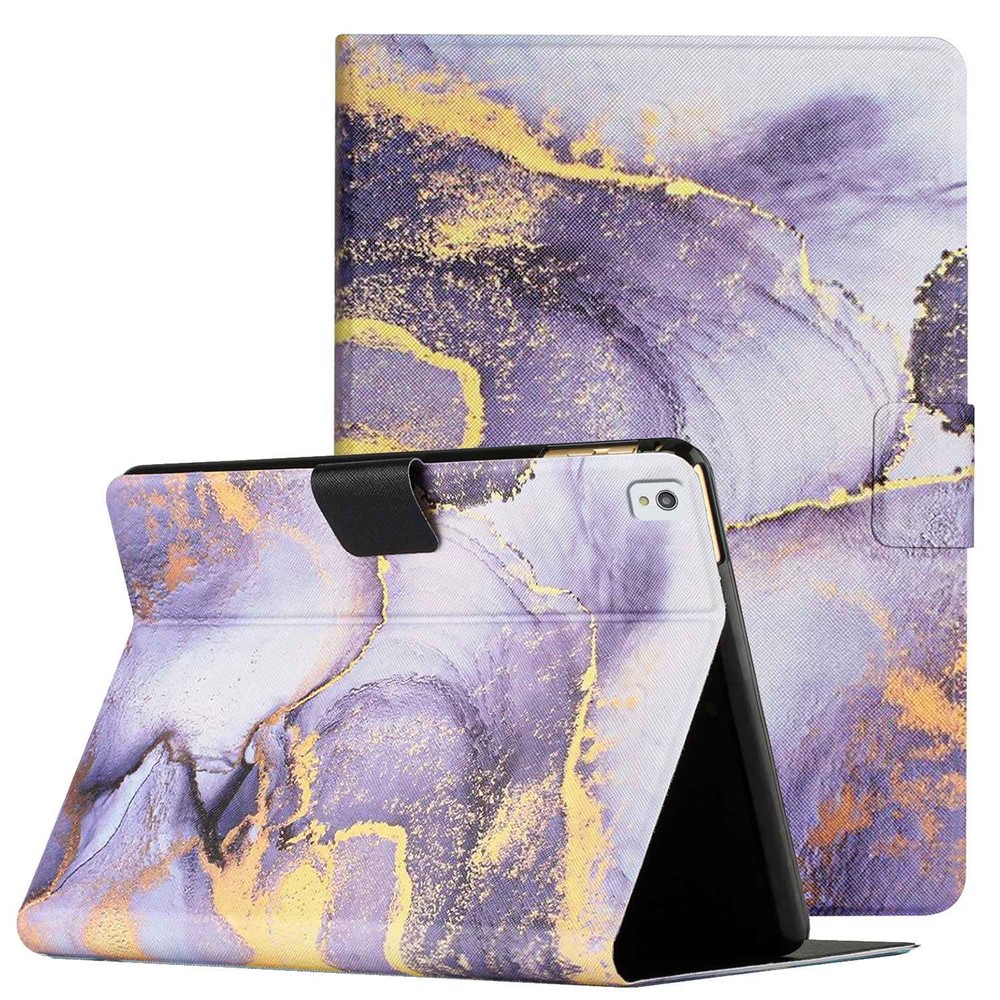 For iPad 10.2 (2021) / (2020) / iPad Air 10.5 inch (2019) Marble Pattern Printing Stand Leather Tablet Case with Card Holder and Auto Wake / Sleep - Purple Marble