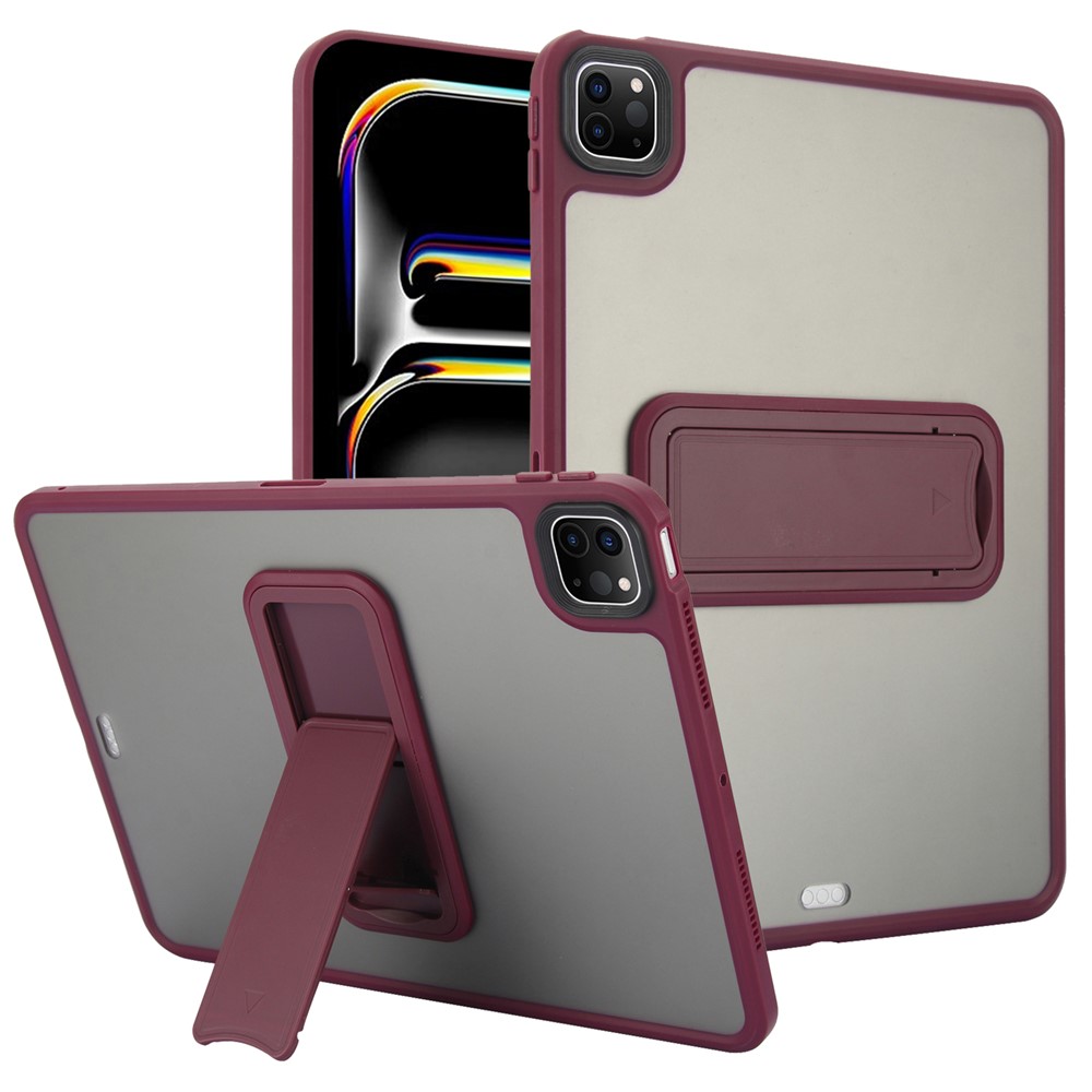 For iPad Pro 12.9 (2022) / (2021) / (2020) / (2018) Case with Kickstand TPU + PC Skin-Touch Tablet Cover - Wine Red