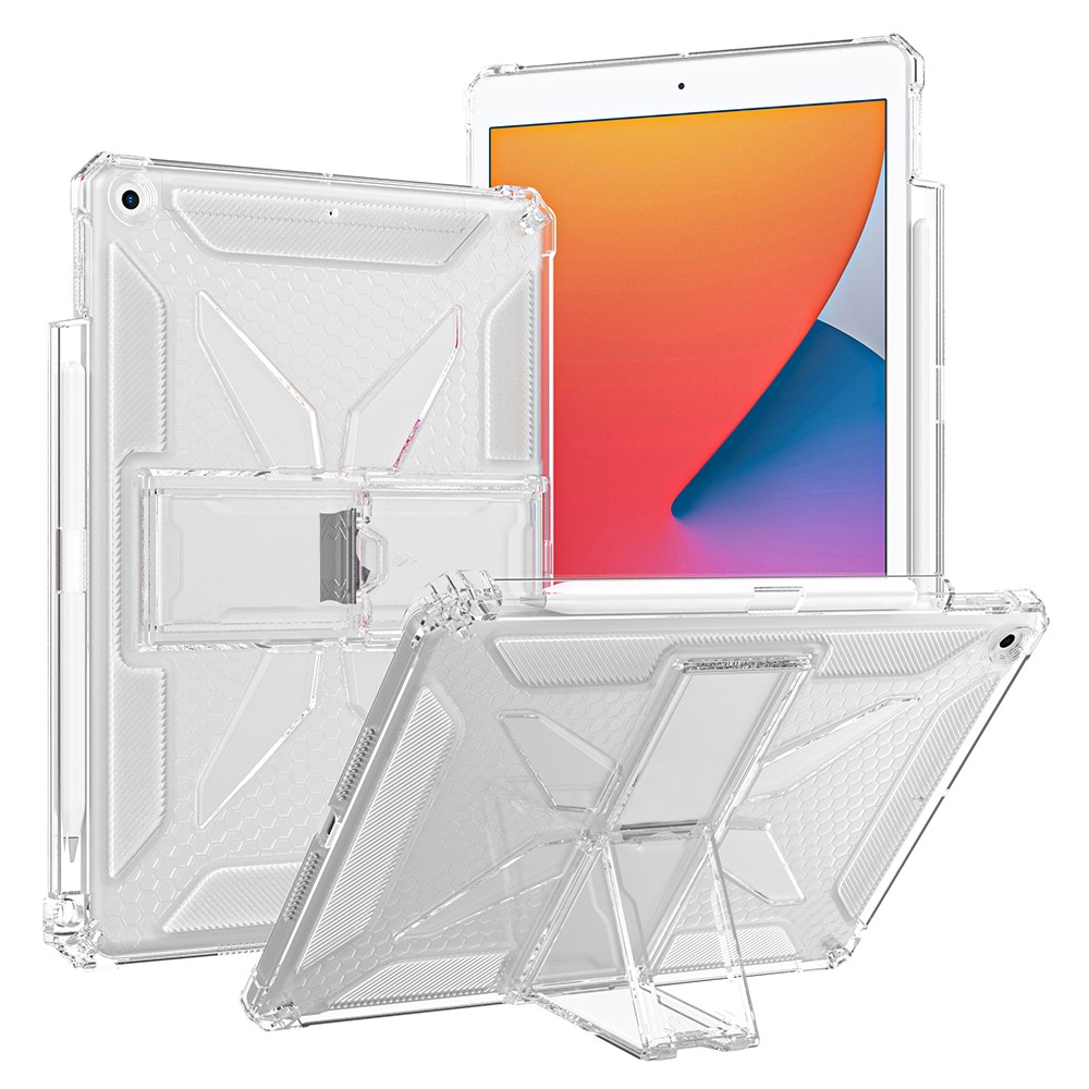 For iPad 9.7-inch (2018)  /  (2017) Clear Case Kickstand Shockproof TPU + PC Tablet Cover with Pen Slot