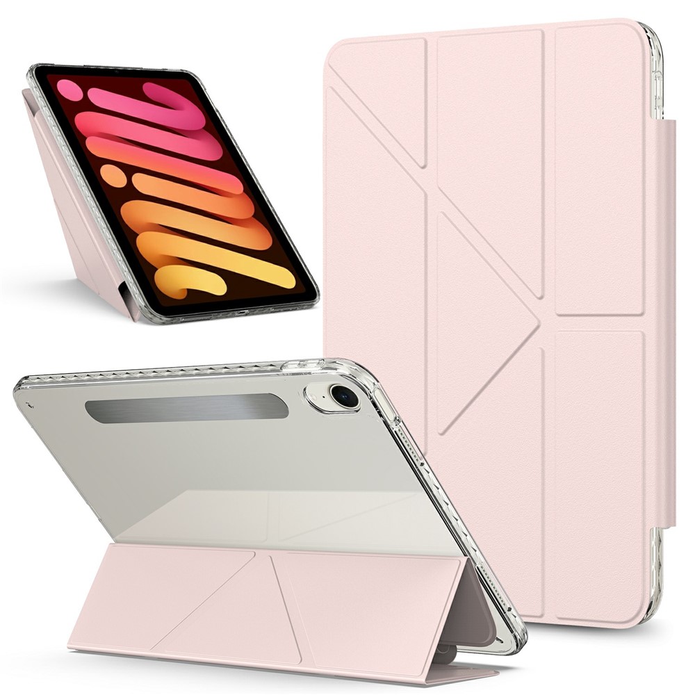 For iPad mini (2024)  /  (2021) Tablet Case Stand Magnetic Detachable PU Leather Cover with Auto Wake  /  Sleep - Pink