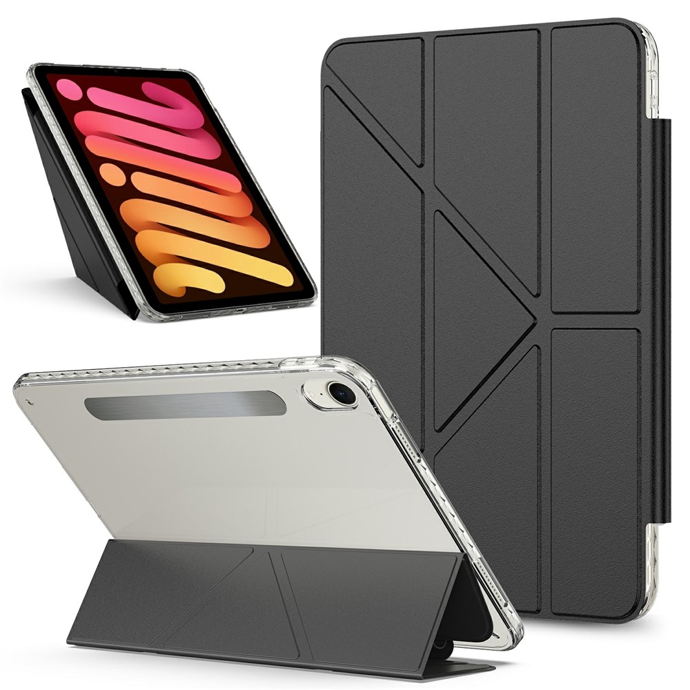For iPad mini (2024)  /  (2021) Tablet Case Stand Magnetic Detachable PU Leather Cover with Auto Wake  /  Sleep - Black