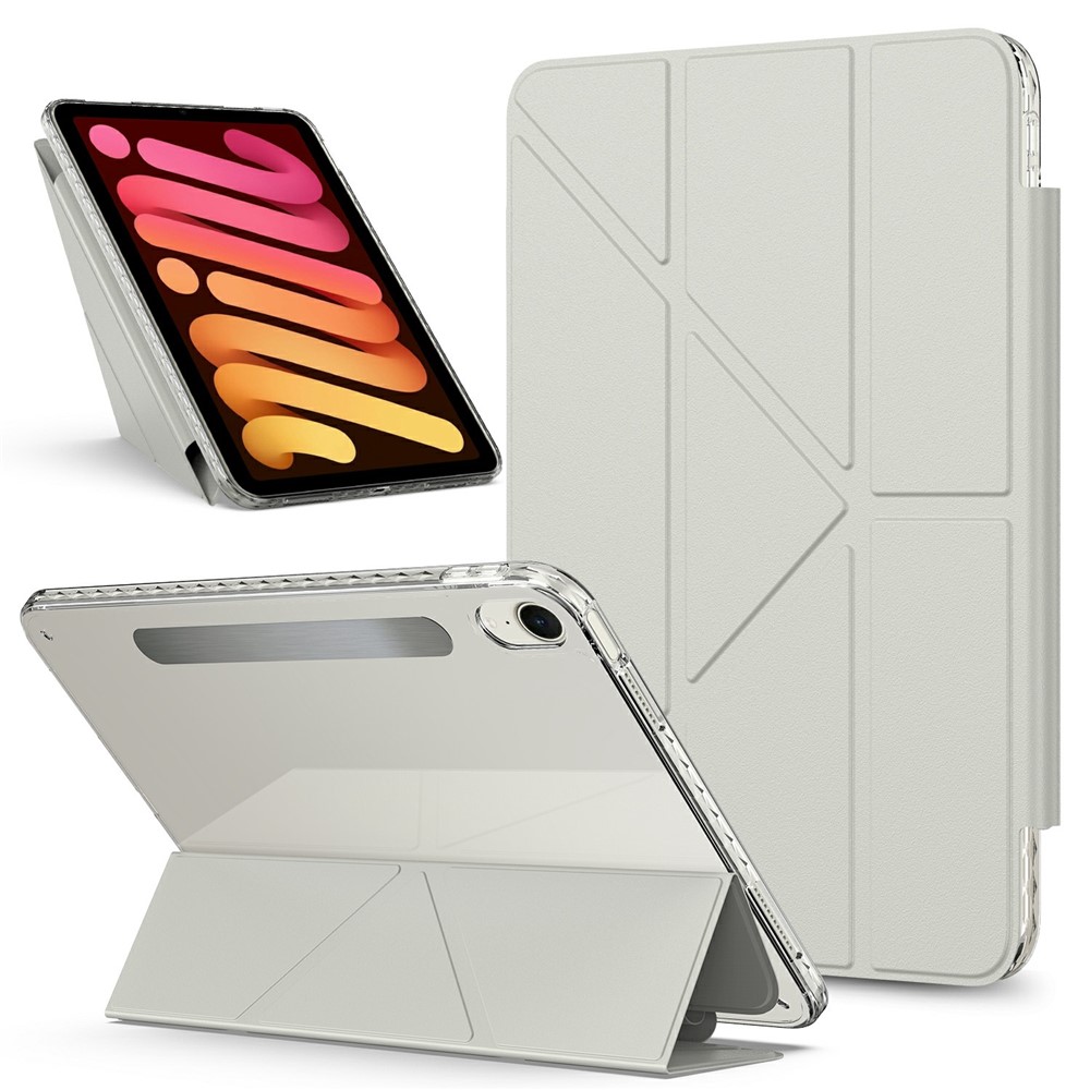 For iPad mini (2024)  /  (2021) Tablet Case Stand Magnetic Detachable PU Leather Cover with Auto Wake  /  Sleep - Grey