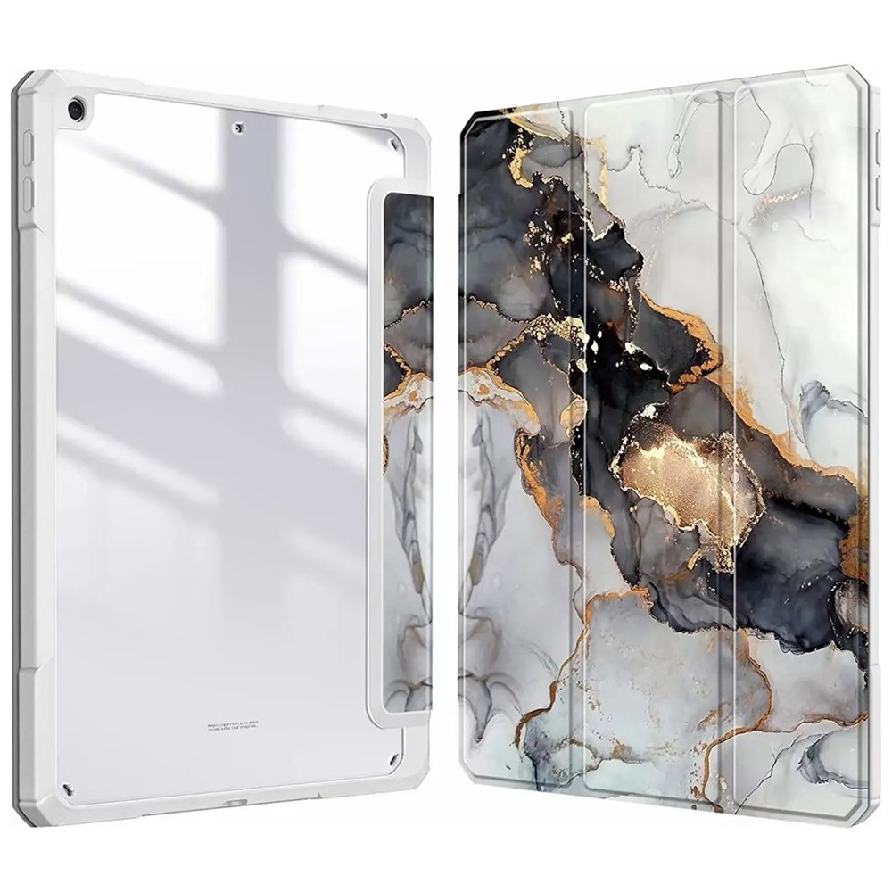 Tablet Case For iPad 10.2 (2021) / (2020) / (2019) / Air 10.5 inch (2019) Stand Pattern Printing Clear Acrylic Leather Cover - Grey Marble