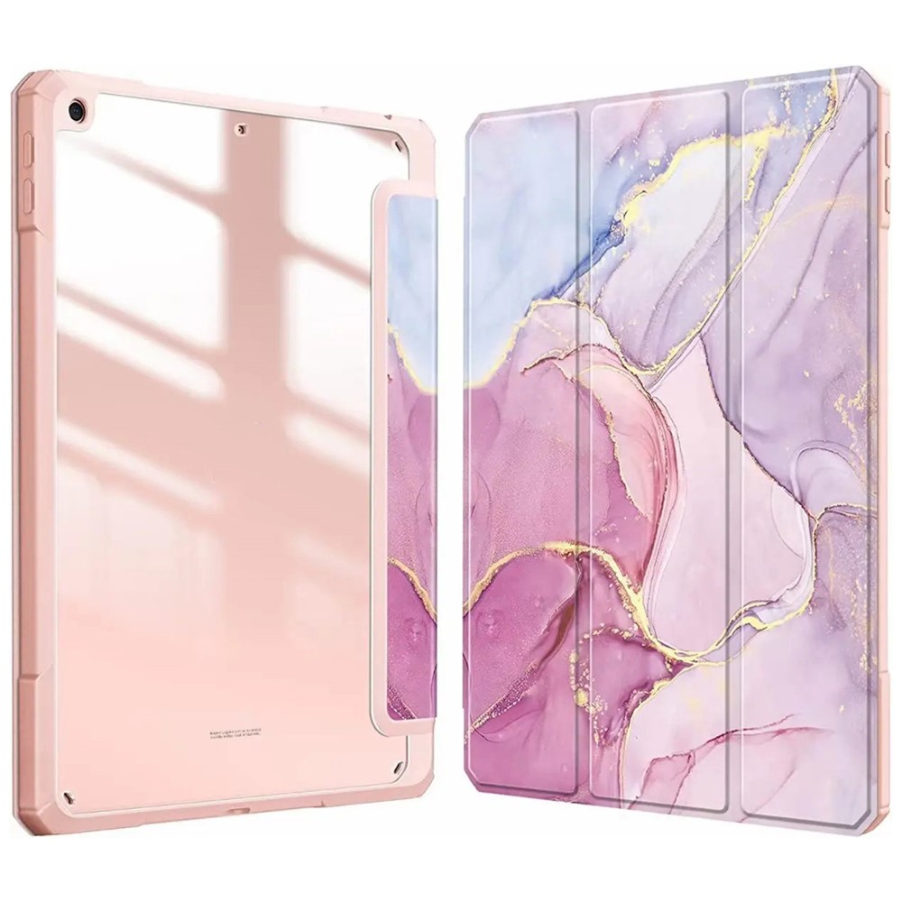 Tablet Case For iPad 10.2 (2021) / (2020) / (2019) / Air 10.5 inch (2019) Stand Pattern Printing Clear Acrylic Leather Cover - Pink Marble