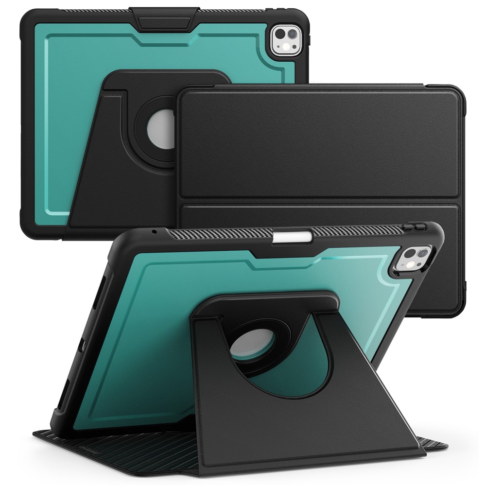 Tablet Case for iPad Pro 13 (2025) / 13 (2024) Detachable PC + TPU + PU Leather Flip Cover - Dark Green