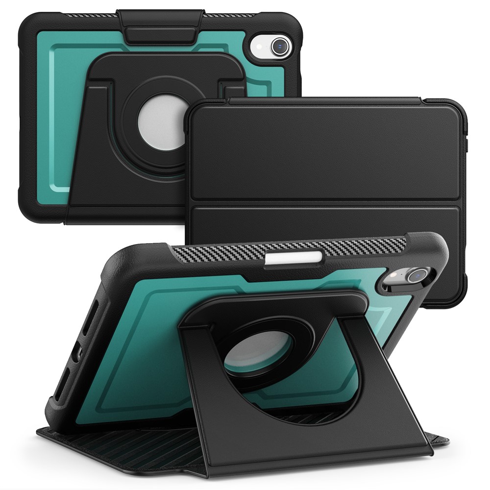 For iPad mini (2024)  /  (2021) Tablet Case Detachable PC + TPU + PU Leather Flip Cover - Dark Green