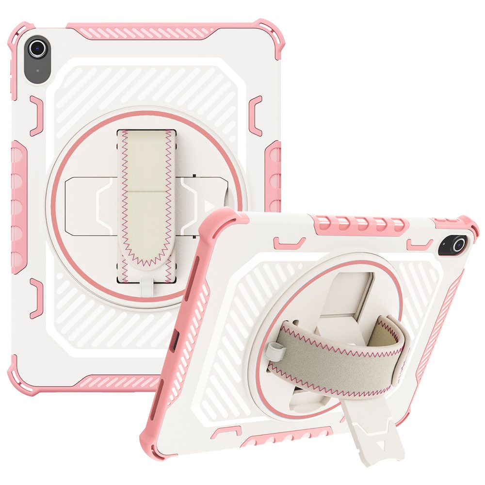 For iPad Air 11 (2025)  /  (2024) Case Kickstand PC + TPU Shockproof Tablet Cover With Hand Strap - Pink