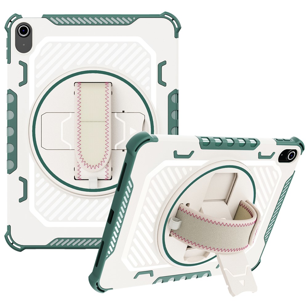 For iPad Air 11 (2025)  /  (2024) Case Kickstand PC + TPU Shockproof Tablet Cover With Hand Strap - Green