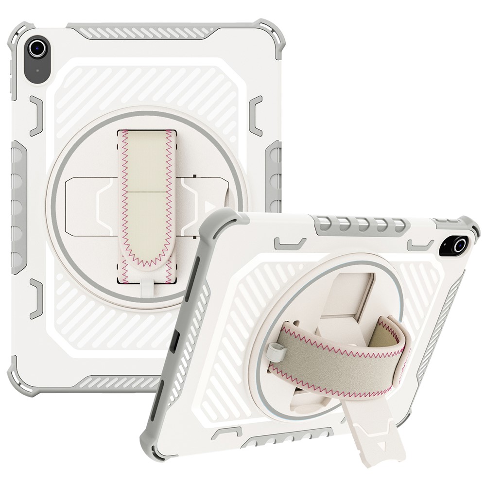 For iPad Air 11 (2025)  /  (2024) Case Kickstand PC + TPU Shockproof Tablet Cover With Hand Strap - Grey