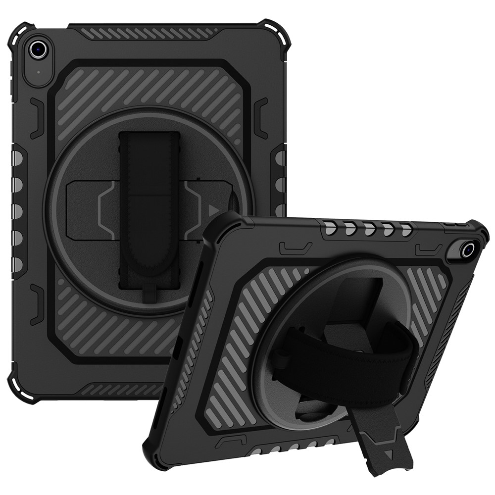 For iPad Air 11 (2025)  /  (2024) Case Kickstand PC + TPU Shockproof Tablet Cover With Hand Strap - Black