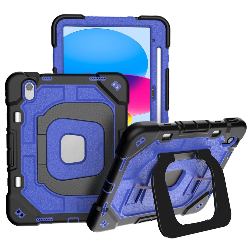For iPad (2025) / 10.9 (2022) Case Kickstand Silicone + PC Shockproof Protective Tablet Cover - Black + Blue