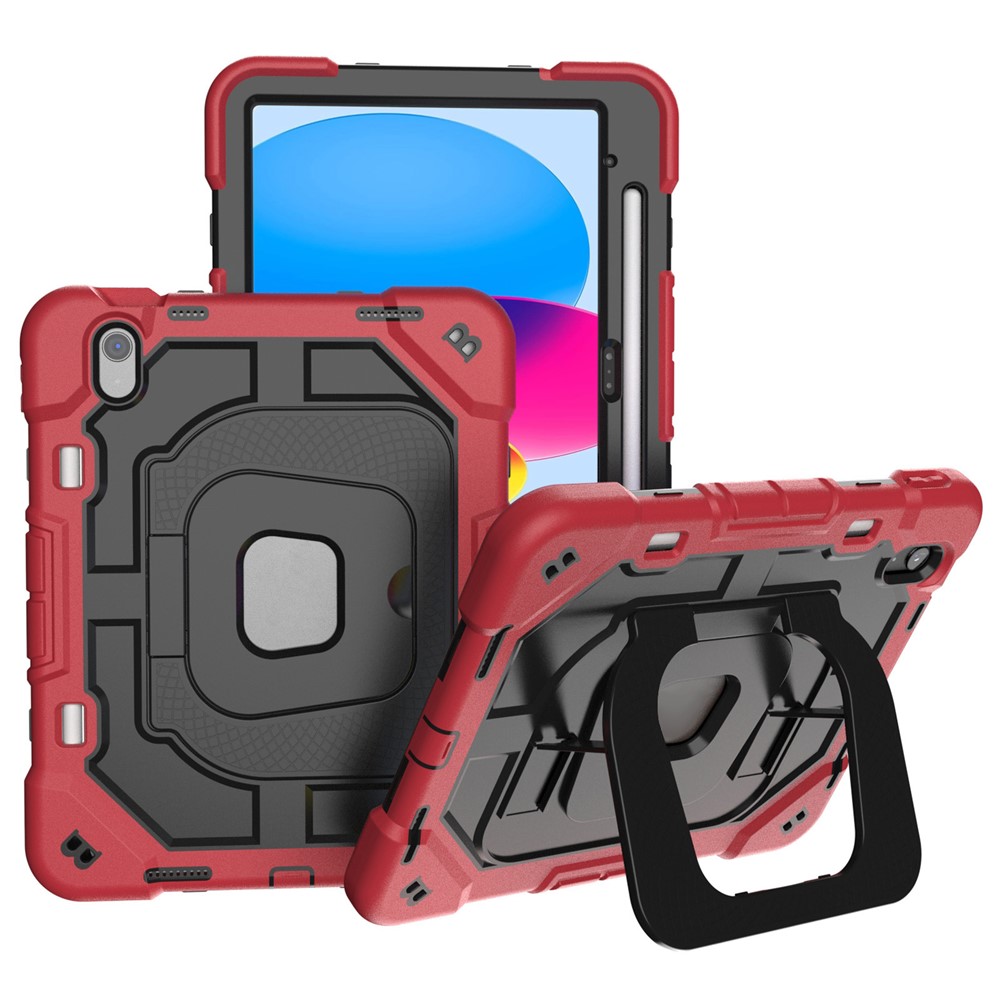 For iPad (2025) / 10.9 (2022) Case Kickstand Silicone + PC Shockproof Protective Tablet Cover - Red + Black