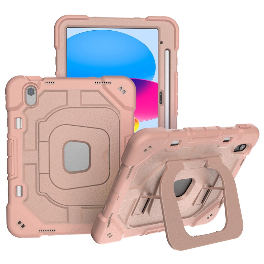 For iPad (2025) / 10.9 (2022) Case Kickstand Silicone + PC Shockproof Protective Tablet Cover - Rose Gold + Rose Gold
