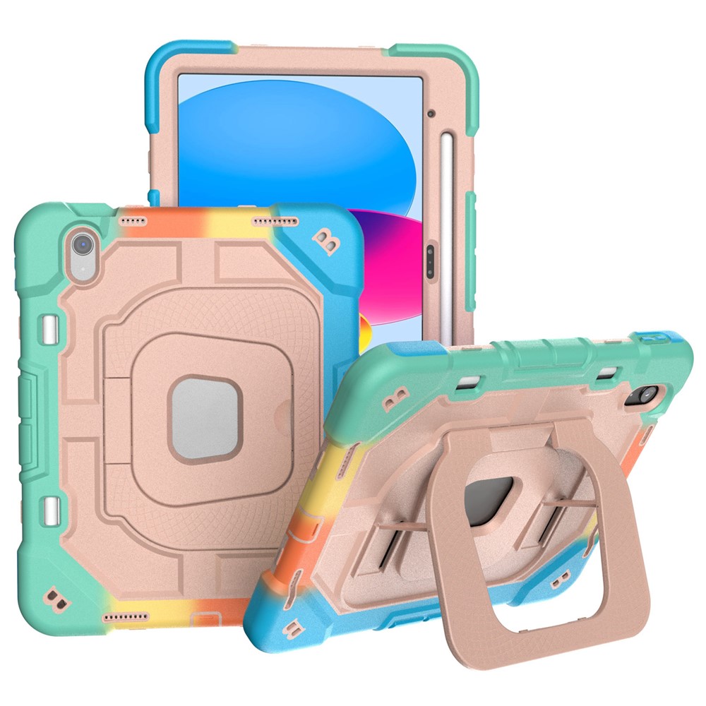 For iPad (2025) / 10.9 (2022) Case Kickstand Silicone + PC Shockproof Protective Tablet Cover - Colorful + Rose Gold