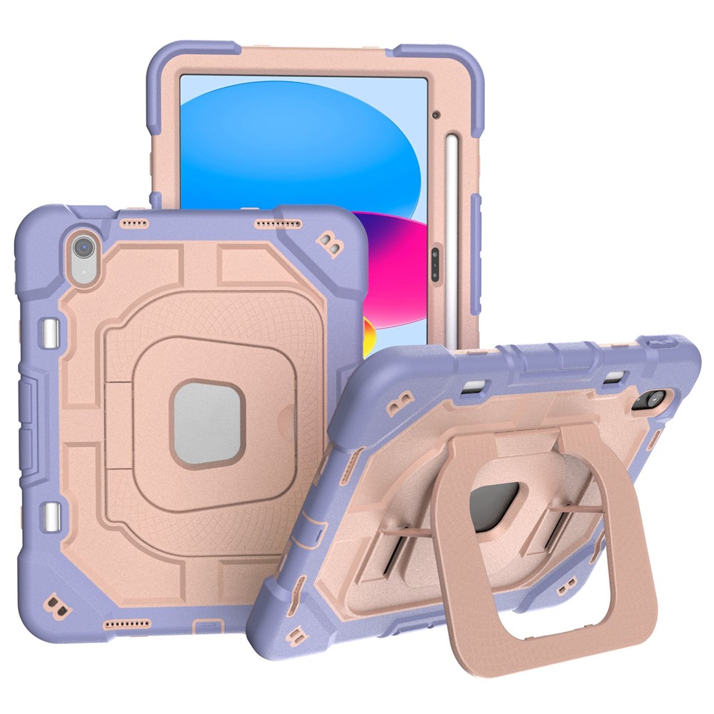 For iPad (2025) / 10.9 (2022) Case Kickstand Silicone + PC Shockproof Protective Tablet Cover - Purple + Rose Gold