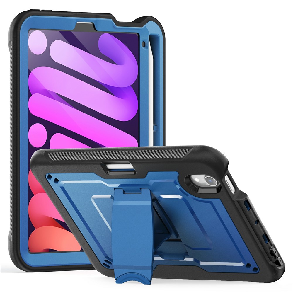 For iPad mini (2024) / (2021) Case PC + TPE Tablet Cover with Hidden Zinc Alloy Kickstand - Navy Blue