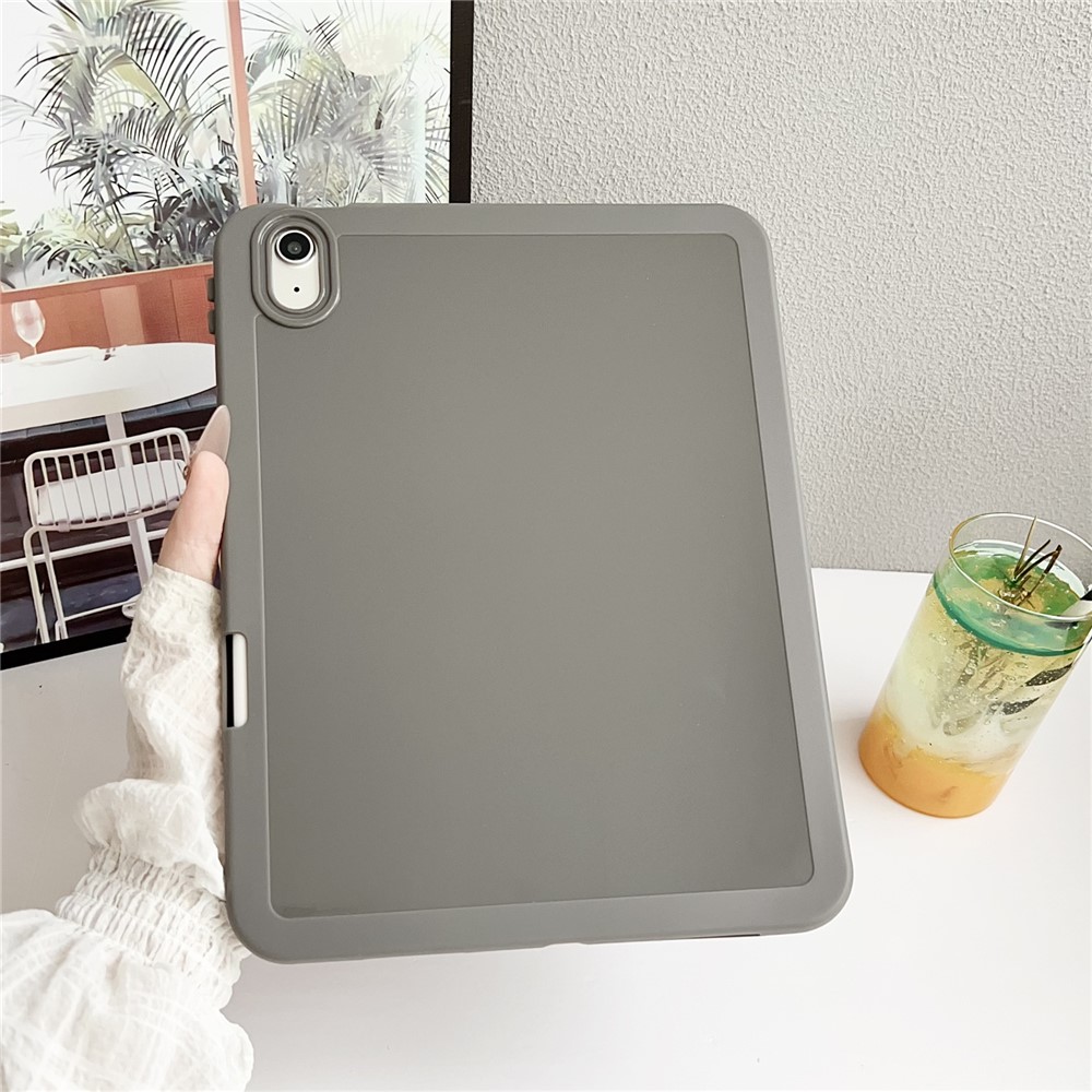 For iPad 10.9 (2022) Case Solid Color TPU Tablet Cover with Pencil Holder - Grey