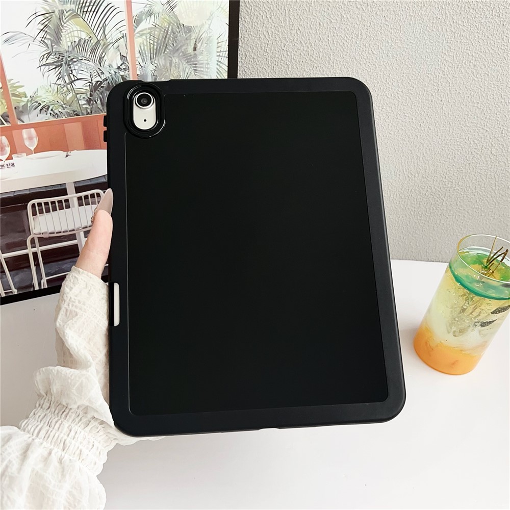 For iPad 10.9 (2022) Case Solid Color TPU Tablet Cover with Pencil Holder - Black