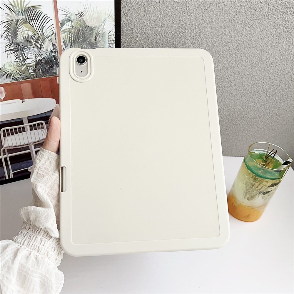 For iPad 10.9 (2022) Case Solid Color TPU Tablet Cover with Pencil Holder - White