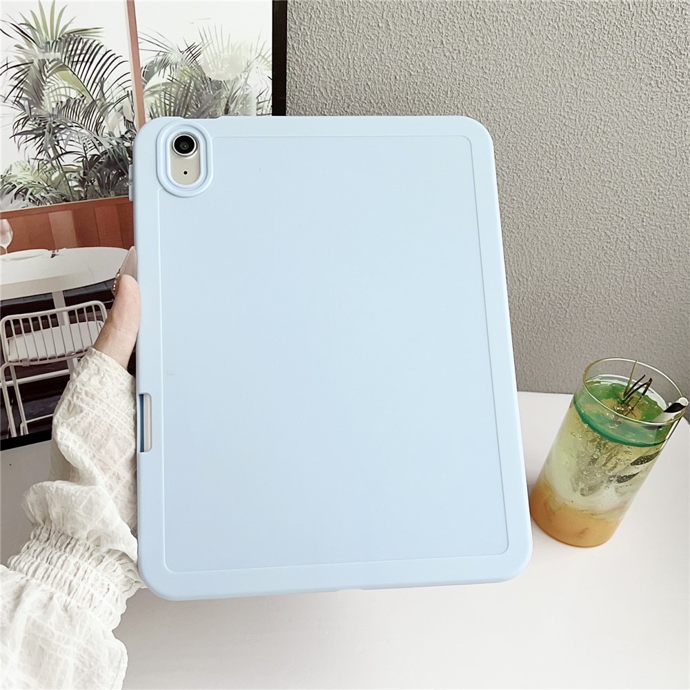 For iPad 10.9 (2022) Case Solid Color TPU Tablet Cover with Pencil Holder - Blue