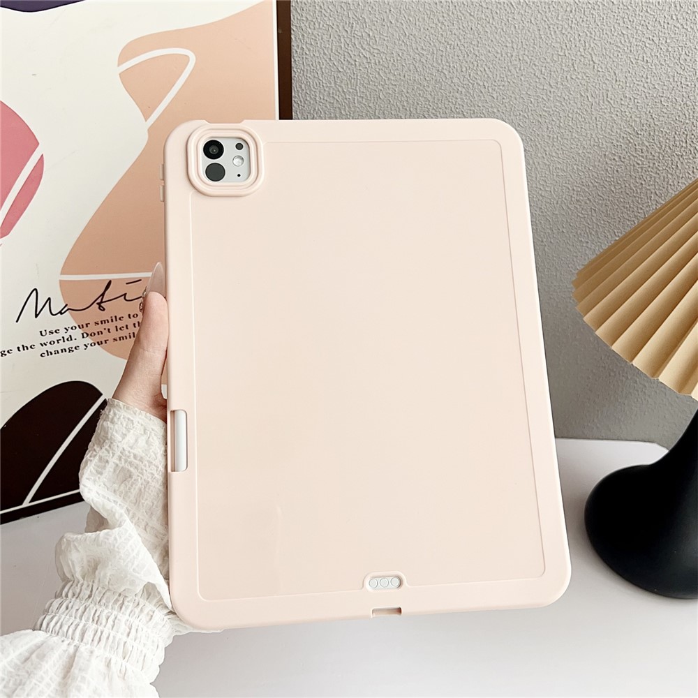 For iPad Pro 11 (2025) / 11 (2024) Case Solid Color TPU Tablet Cover with Pencil Holder - Pink