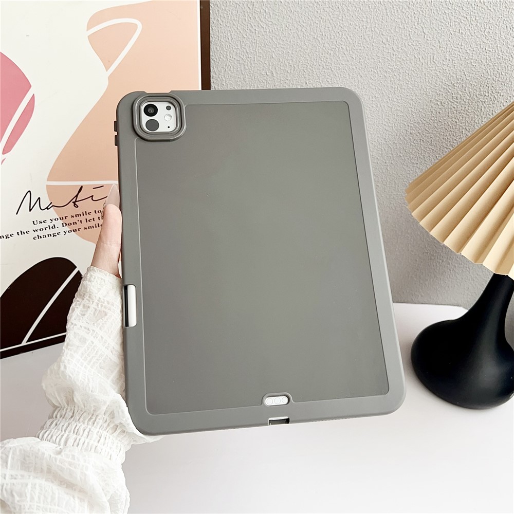 For iPad Pro 11 (2025) / 11 (2024) Case Solid Color TPU Tablet Cover with Pencil Holder - Grey