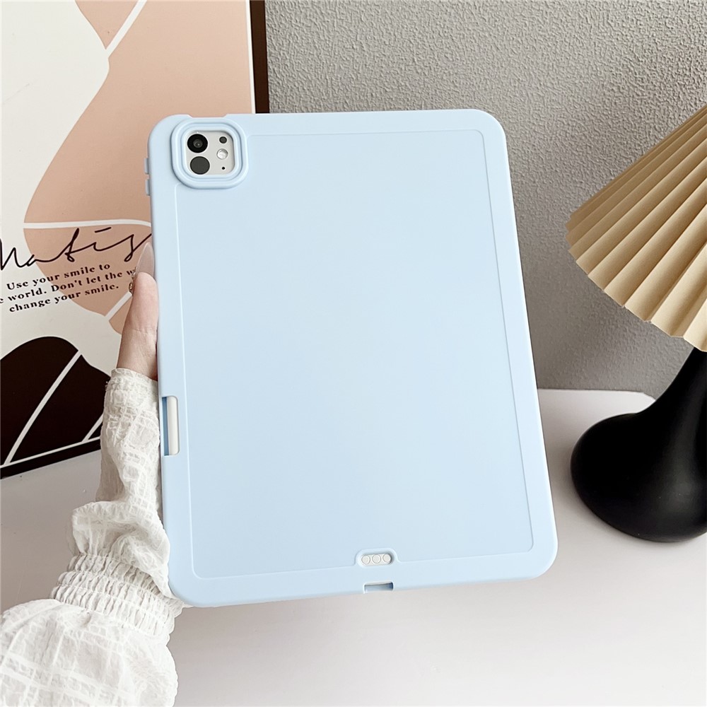 For iPad Pro 11 (2025) / 11 (2024) Case Solid Color TPU Tablet Cover with Pencil Holder - Blue