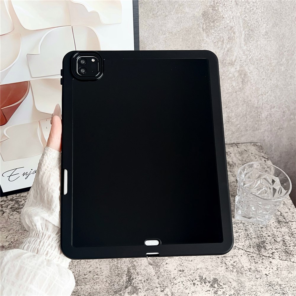 Tablet Case For iPad Pro 11 (2022) / (2021) / (2020) , Solid Color TPU Cover with Pencil Holder - Black