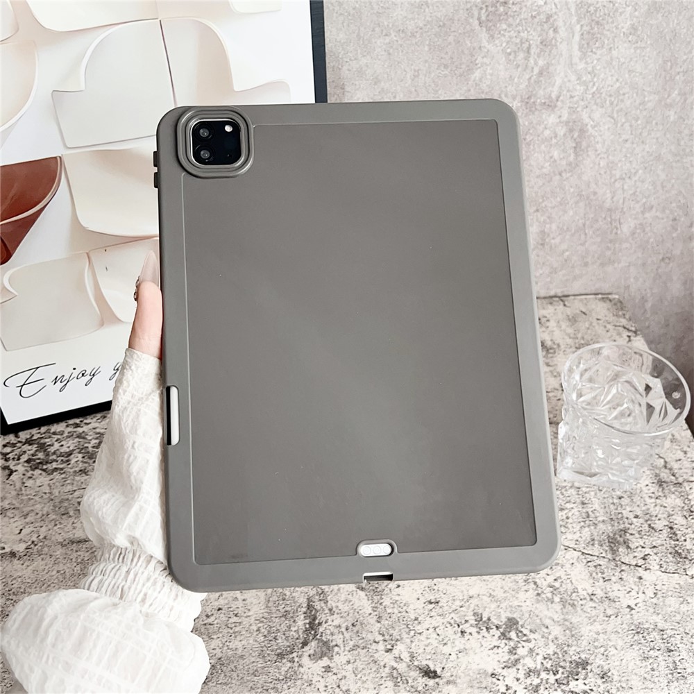 Tablet Case For iPad Pro 11 (2022) / (2021) / (2020) , Solid Color TPU Cover with Pencil Holder - Grey
